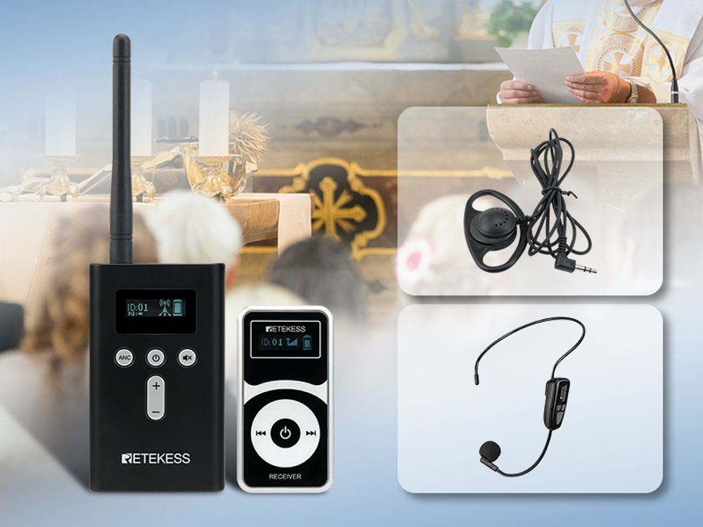 Retekess T130P Kabelloses Audio Guide System, Whisper Tour Guide, 160m, Lange Standby, Abgestufte Geräuschreduzierung, Typ-C Aufladung 10 Empfänger