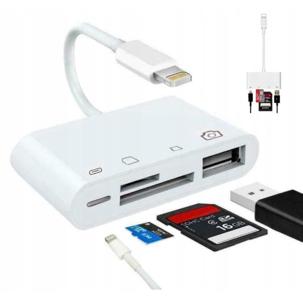 Przejściówka - Czytnik kart - Lightning - SD / Micro SD - USB OTG - Funkcja ładowania - do iPhone iPad