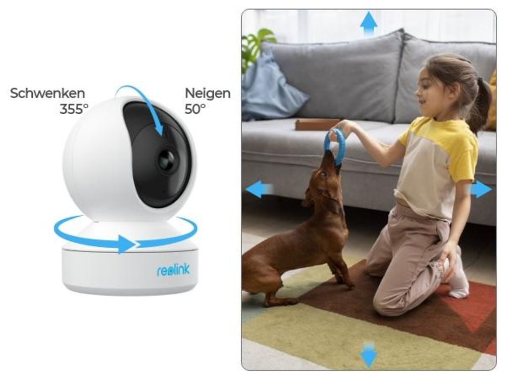 Reolink E1, 2K 4MP WLAN Pan&Tilt Überwachungskamera Indoor, 2,4GHz WiFi, Personen-/Haustiererkennung, 2-Wege-Audio, Nachtsicht