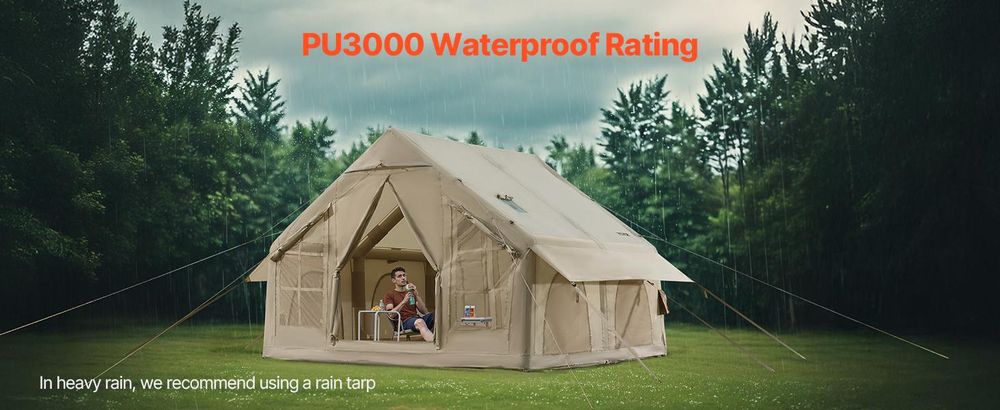 VEVOR Aufblasbare Zelte für Camping 3x3x2,3 m, 4–6 Personen, 300D Oxford, 2 Türen & 4 Netzfenstern, inkl. Aufbewahrungstasche für Transport