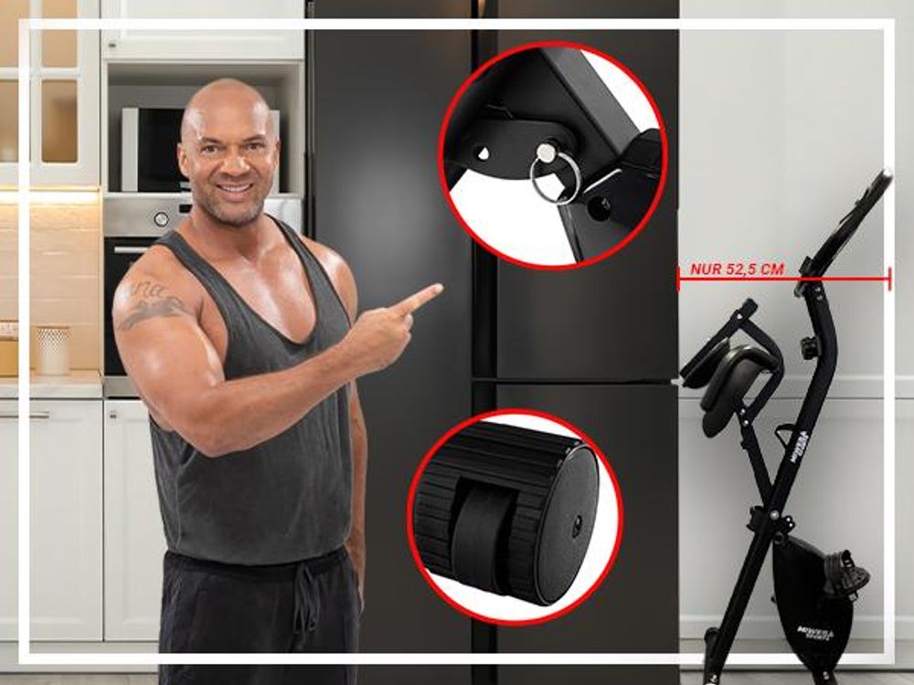Heimtrainer MX100 PRO | X-Bike Fitnessbike - Sport Fahrrad faltbar - Ergometer Rad - Indoor Cycle - Rückenlehne - Haltegriffe - LCD Display - 8 Stufen