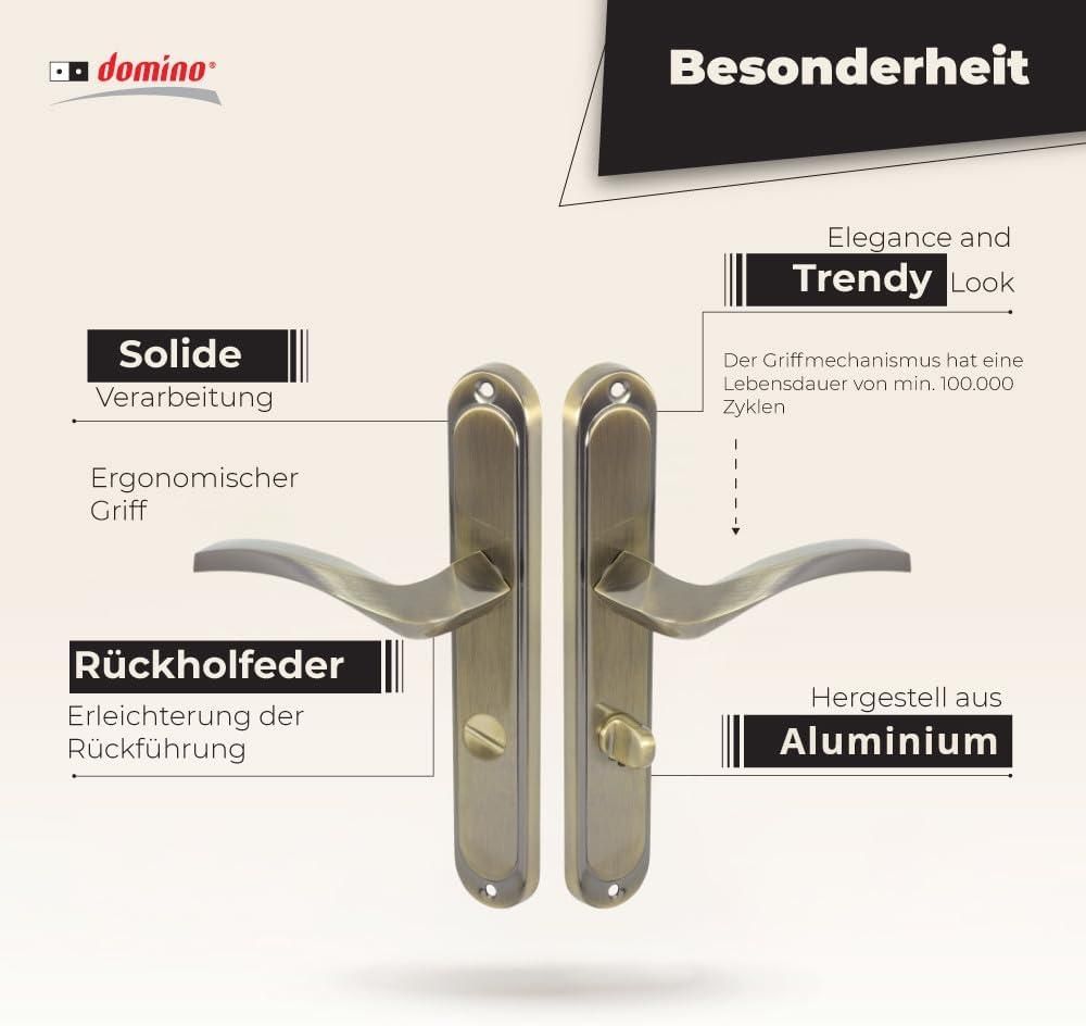 DOMINO Türgriff 78 Drückergarnitur WC - Badezimmer Set | Links & Rechts Türbeschlag für WC/Badezimmertüren | L-Form | Aluminium | Bronze | ENIGMA M3 |