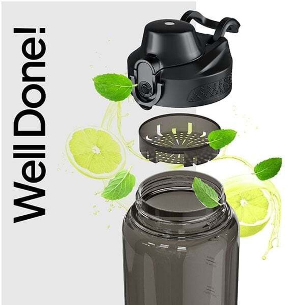 Zipro Tritan 1500 ml Trinkflasche Sportflasche Wasserflasche Getränkeflasche Trinkflasche mit Fruchtaufsatz, Zeitmarkierung