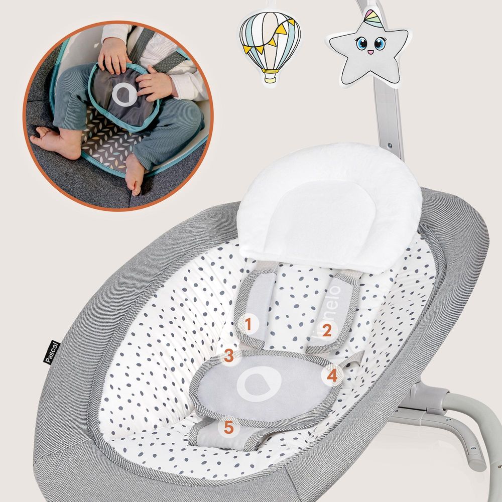 Lionelo Pascal babywippe babyschauke babynest baby wippe kinder schaukel bouncer Taubengrau