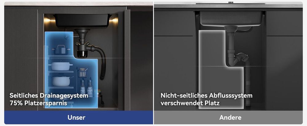 CECIPA Granitspüle 45x45 cm Schwarz Küchenspüle Granit Spülbecken Spüle Granit Einbauspüle Hitzebeständig Kratzfest mit Siphon für 45er Schrank