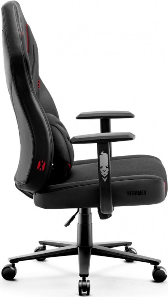 Diablo X-Gamer 2.0 Gaming Stuhl Bürostuhl Stoffbezug Ergonomisches Design Lendenwirbelkissen Softpadauflage Farbe: Schwarz-Schwarz