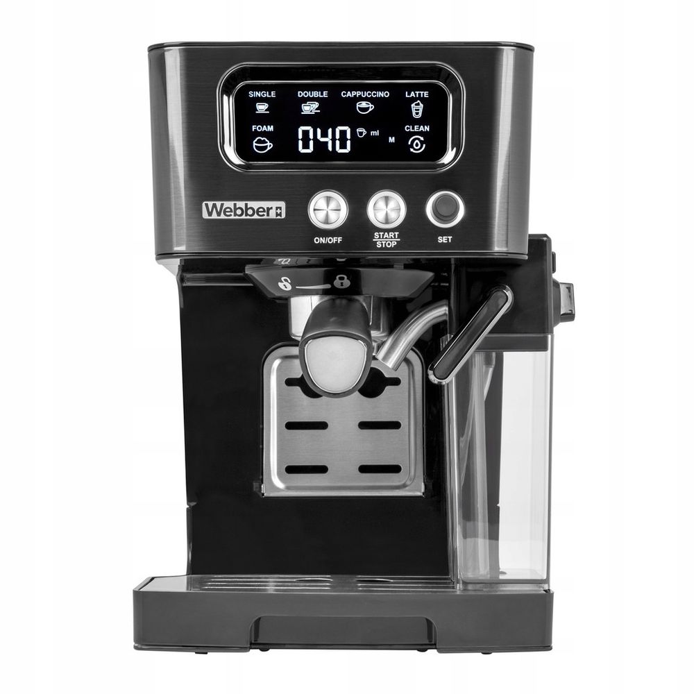 Halbautomatische Siebträgermaschine WEBBER BARISTA M5 – 15 bar Druck, Milchaufschäumer, LED-Panel, ideal für Espresso & Cappuccino