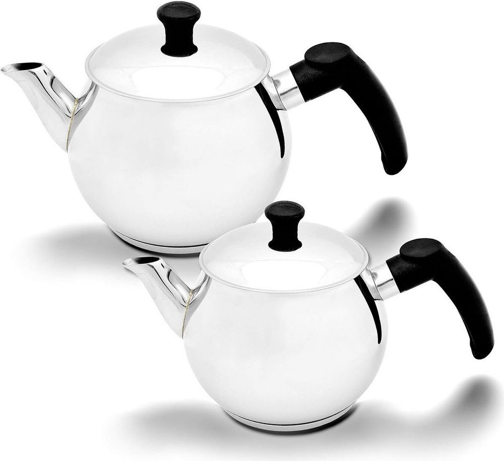 Teekanne Set Edelstahl Türkisch Tee Teekocher Caydanlik 3 Größen Induktion Kanne