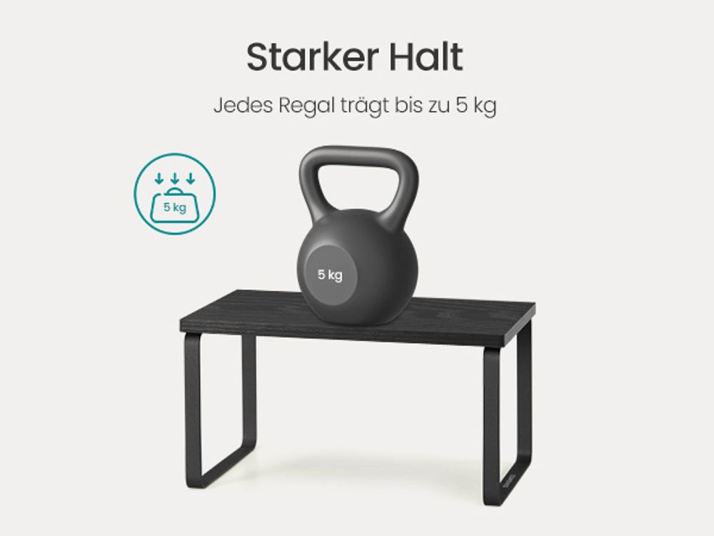 SONGMICS Gewürzregal, 3er Set Küchen-Organizer, Küchenregal, stapelbar, erweiterbar, Metall und Holzspanplatte, grau-schwarz