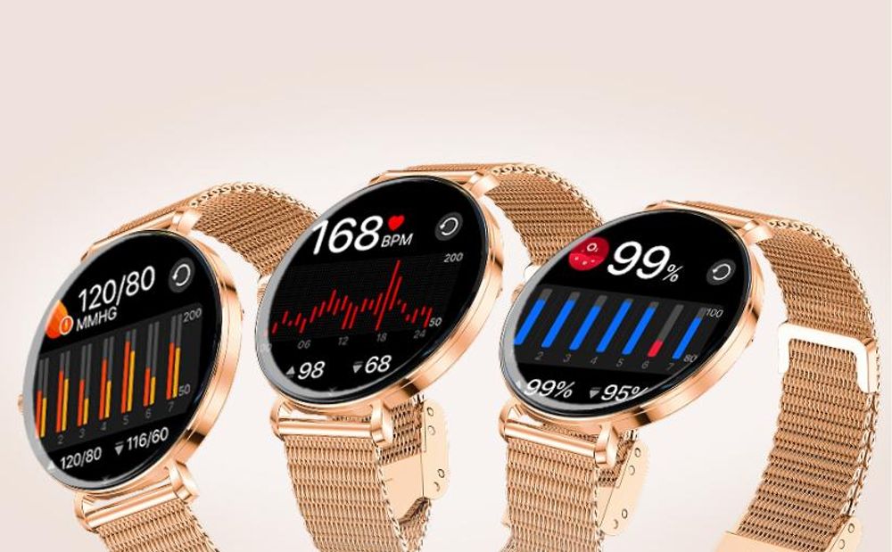 Modern smartwatch with a rose gold strap
