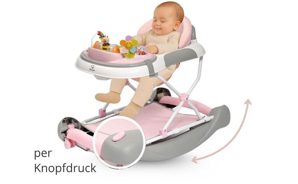 BRONEA® 4-in-1 Gehfrei Baby Lauflernwagen Schaukel Lauflernhilfe Babywalker mit Schaukelfunktion, Licht & Musik | Höhenverstellbar & Klappbar - Rosa