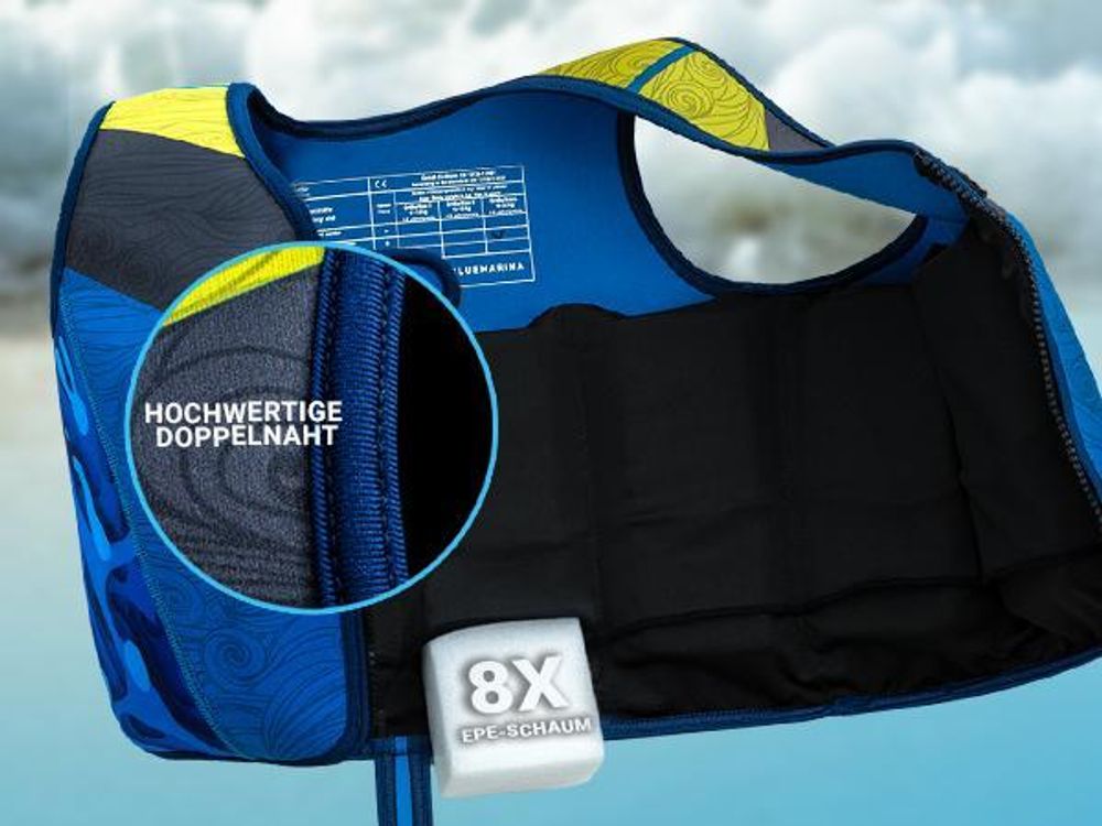 Bluemarina Kinder Schwimmhilfe | UV-Schutz - Schrittgurt - Neopren Weste - Auftrieb EPE-Schaum - Doppelnaht - Für Jungen und Mädchen (Mermaid M)