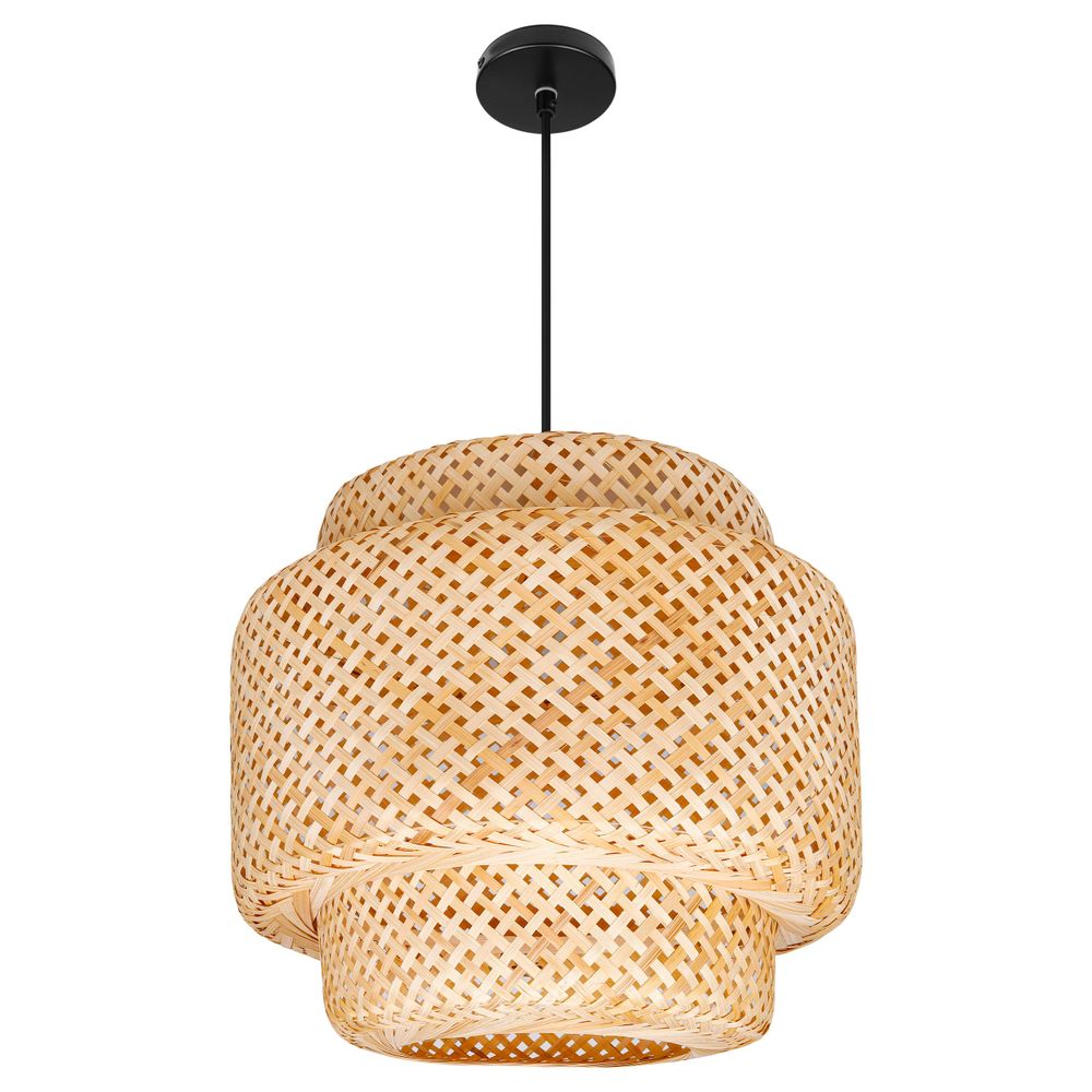 MasterLED Hängeleuchte Boho – E27 Fassung – Ø40 cm – Bambus & Schwarz – geflochtener Lampenschirm – modern für Wohnzimmer, Esszimmer & Küche