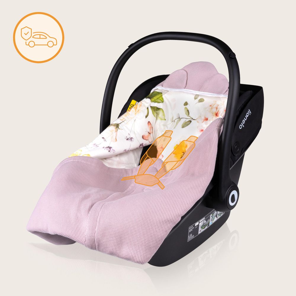 Lionelo Babydecken Travel Swaddle Blanket für Kindersitz, Tragetasche, Kinderwagen, Ganzjährig, 90x90 cm, Klettverschluss, 100% Baumwolle Rosa