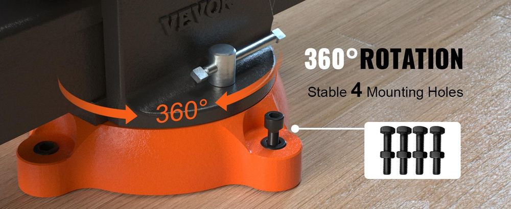 VEVOR Multifunktionsschraubstock 152mm (6-Zoll) Werkbank-Schraubstock 360-Grad-Drehklemme mit schwenkbarem Fuß und Kopf Schwerlast-Multizangen-Schraubstock zum Klemmen und Fixieren von Geräten für den Heim- oder Industrieeinsatz, Drehbarer Schraubstockkopf-b, 152 mm-a