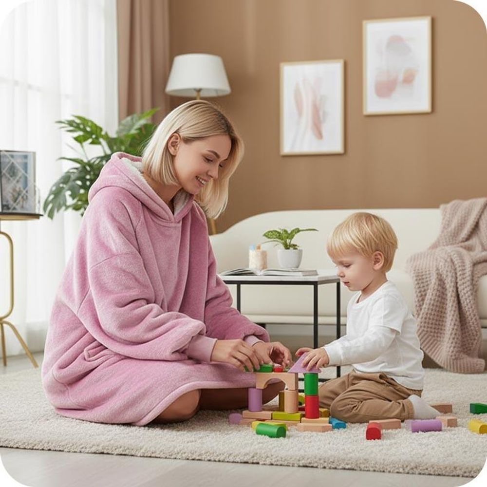 Kuschelige Hoodie Decke mit Ärmeln (Rosa) – Vielseitiger Deckenpullover für Damen und Herren, Einheitsgröße – Perfekt für Wintertage