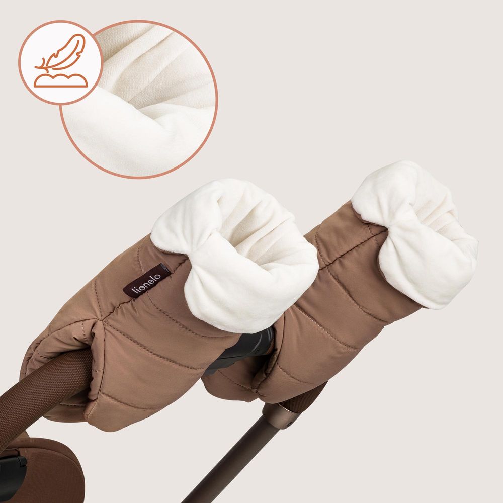 Lionelo Kinderwagen Handwärmer Handmuff Oli, Universalgröße, Magnetische Befestigungwinddicht, Wasserdicht, Weiches Futter - Nutty