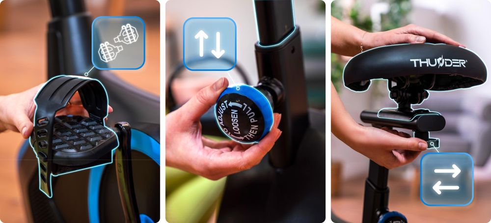 THUNDER TRIX Vélo d'Appartement Électromagnétique 32 Niveaux de Résistance jusqu'à 150 kg Bluetooth Fitness