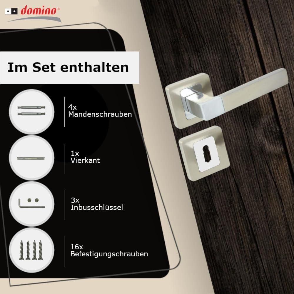 DOMINO Türgriff Drückergarnitur BB-Buntbart Set | quadratische Rosette | Türklinke für Zimmertür, Bürotür, Kellertür & Innentür | Türbeschläge aus Aluminium | Chrom/Nickel |ERIS QR M6/M9