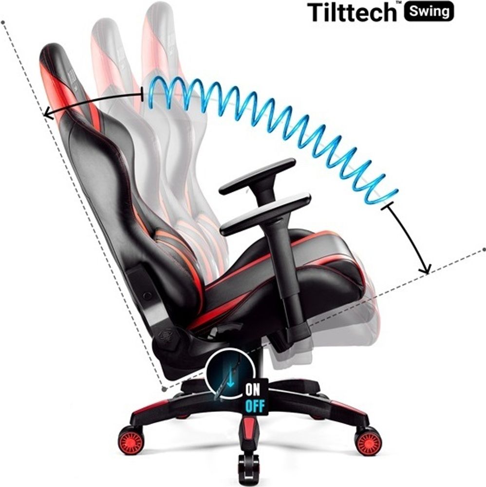 Diablo X-Horn Gaming Stuhl Bürostuhl Schreibtischstuhl 3D Armlehnen Ergonomisch Nacken/-Lendenkissen Kunstleder Wippfunktion, Farbe: Rot, Größe Normal