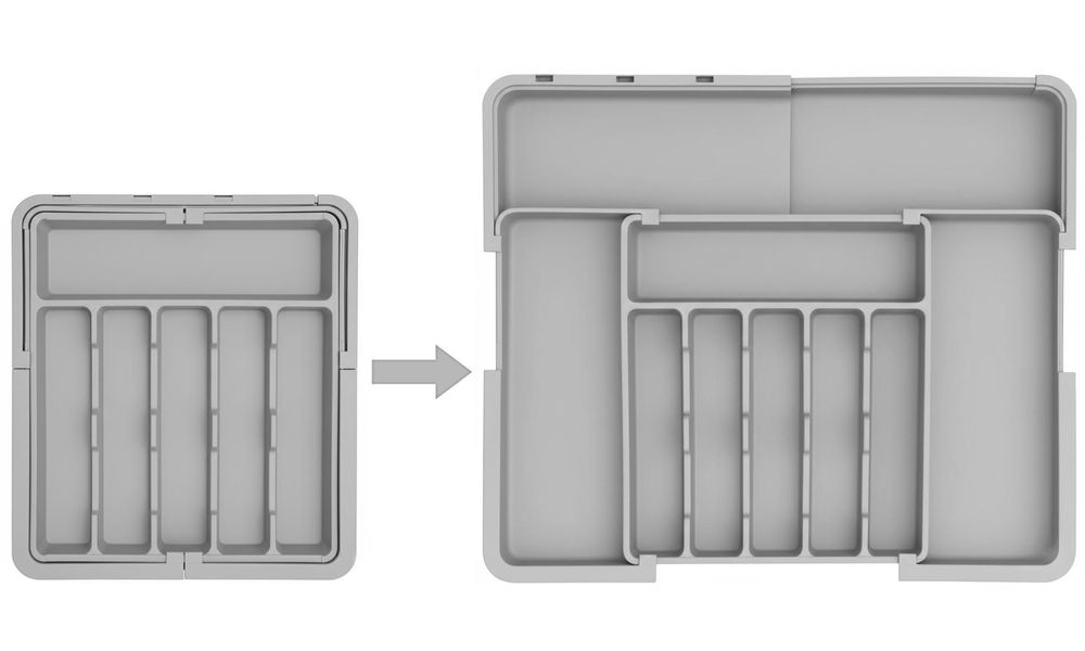 WELLHAUS – Ausziehbare, verstellbare Besteck- und Küchen­schubladen-Organizer – flexibles Raum­wunder für Ihre Küche (Grau, 33 x 37 cm -> 56 x 48 cm)