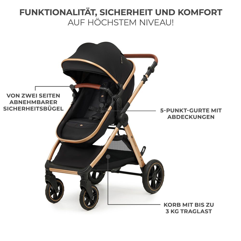 Kinderkraft ESME - multifunktionaler 3-in-1-Kinderwagen - bis 25 kg - Babywanne mit Belüftung - Travel System - große geländegängige Räder - Schwarz