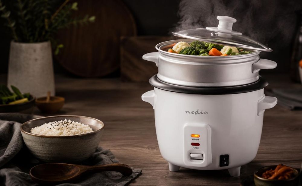 Nedis Reiskocher - 0.6 l - 300 W - Aluminium-Dampfer - Antihaft-Beschichtung - Herausnehmbare Schüssel