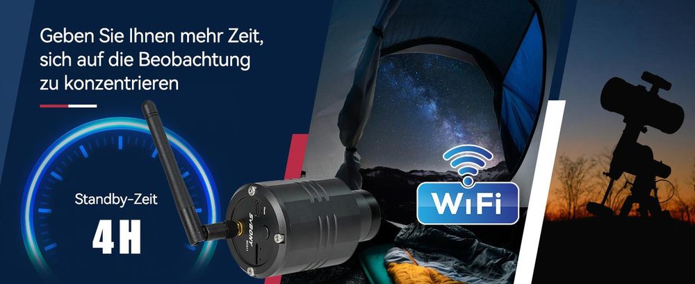 Svbony SC311 Einstiegs WiFi Teleskop Astronomiekamera, WiFi 4 Punkt Verbindung Wireless Kamera mit IMX662 CMOS Sensor, Teleskop Elektronische Okular