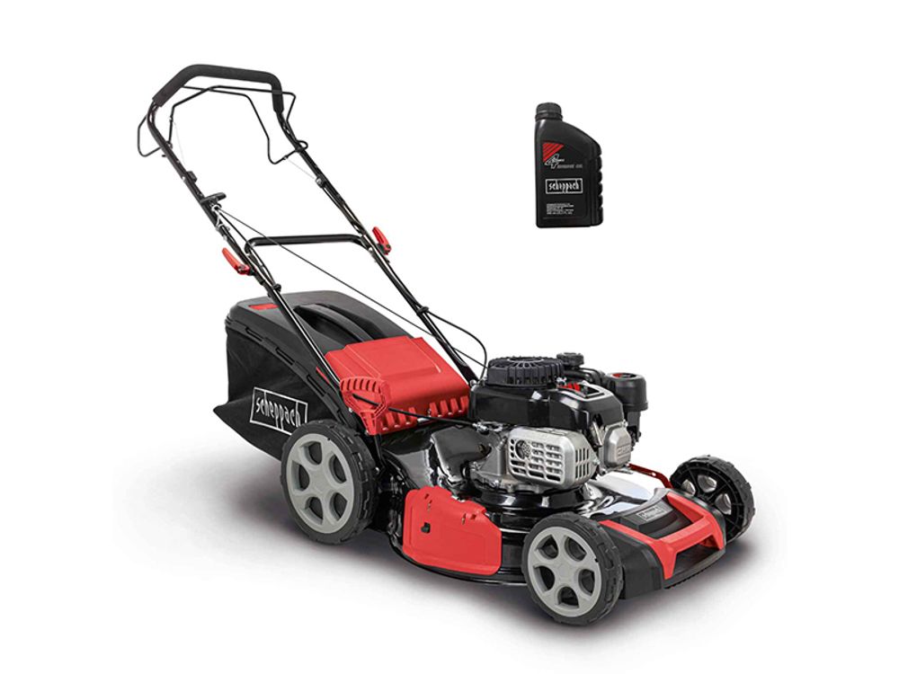 Scheppach MS180-51 Rasenmäher Benzin | 5,4 PS | 51cm Schnittbreite | 65L | Stahlgehäuse | 8-Fach Verstellung | Reinigungsfunktion | inkl. Motoröl
