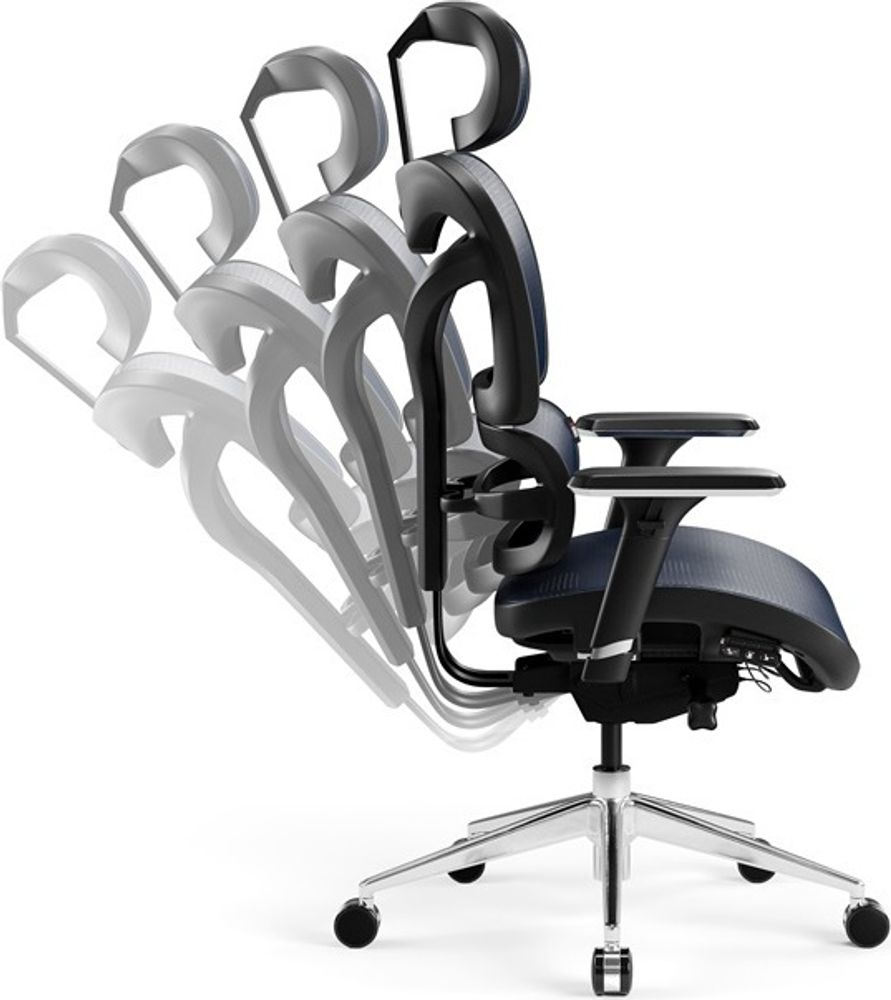 Diablo V-Commander Ergonomischer Bürostuhl Schreibtischstuhl Chefsessel 3D Armlehnen Verstellbare Kopfstütze & Sitzfläche Netzstof Farbe: Schwarz-Blue
