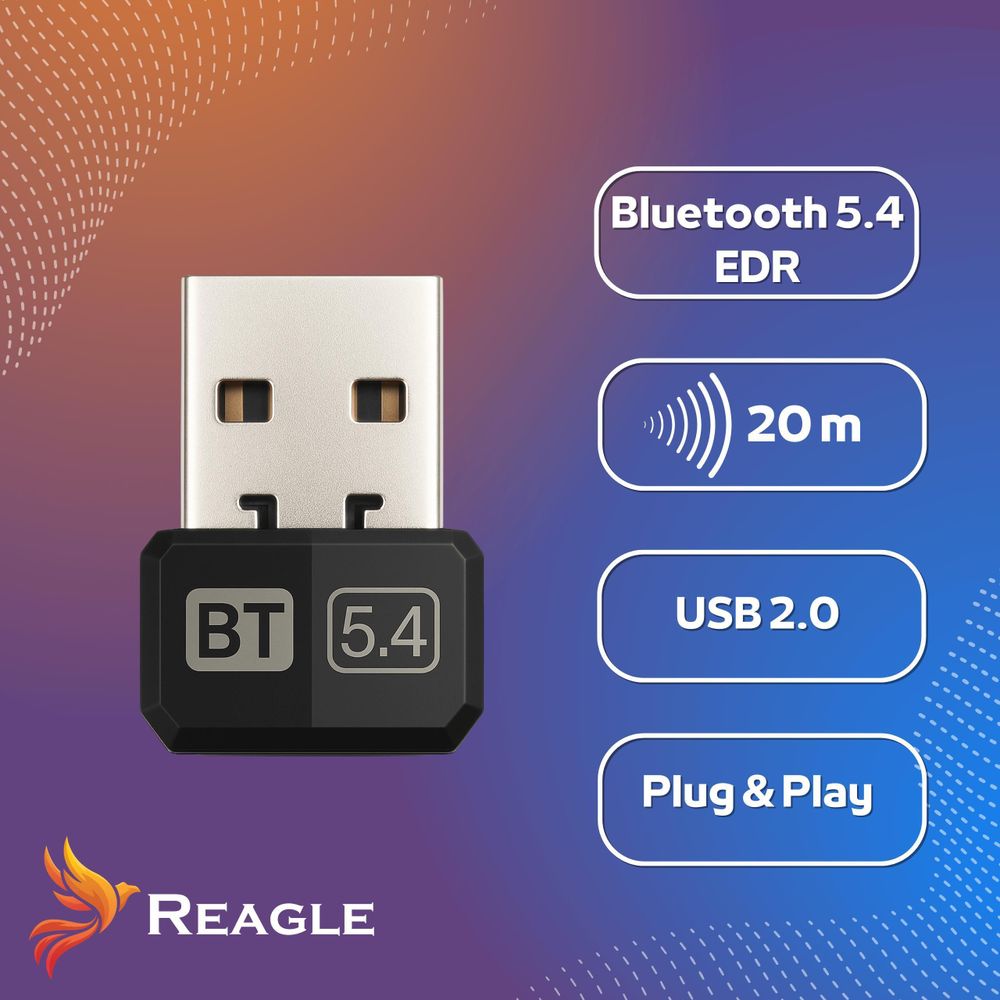 Bluetooth 5.4 Dongle USB Nano Adapter für PC Computer Laptop Sender Empfänger 20m Reichweite Plug and Play für kabellose Maus Kopfhörer Reagle