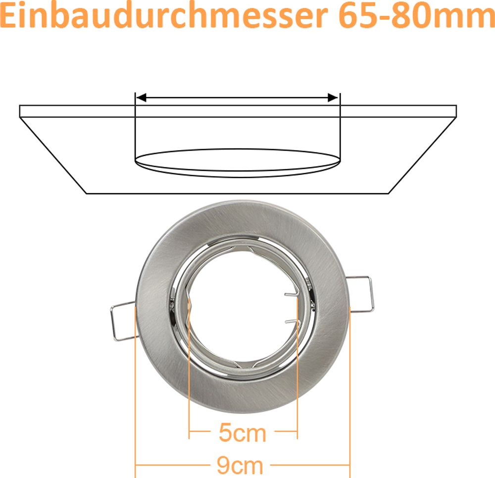 ZMH 12er set Einbaustrahler GU10 Fassungen Lochdurchmesser 50mm mit Sockel in Edelstahl Einbauleuchte Rahmen Einbauspots Schwenkbar 30° Spot für LED Leuchtmittel Halogen