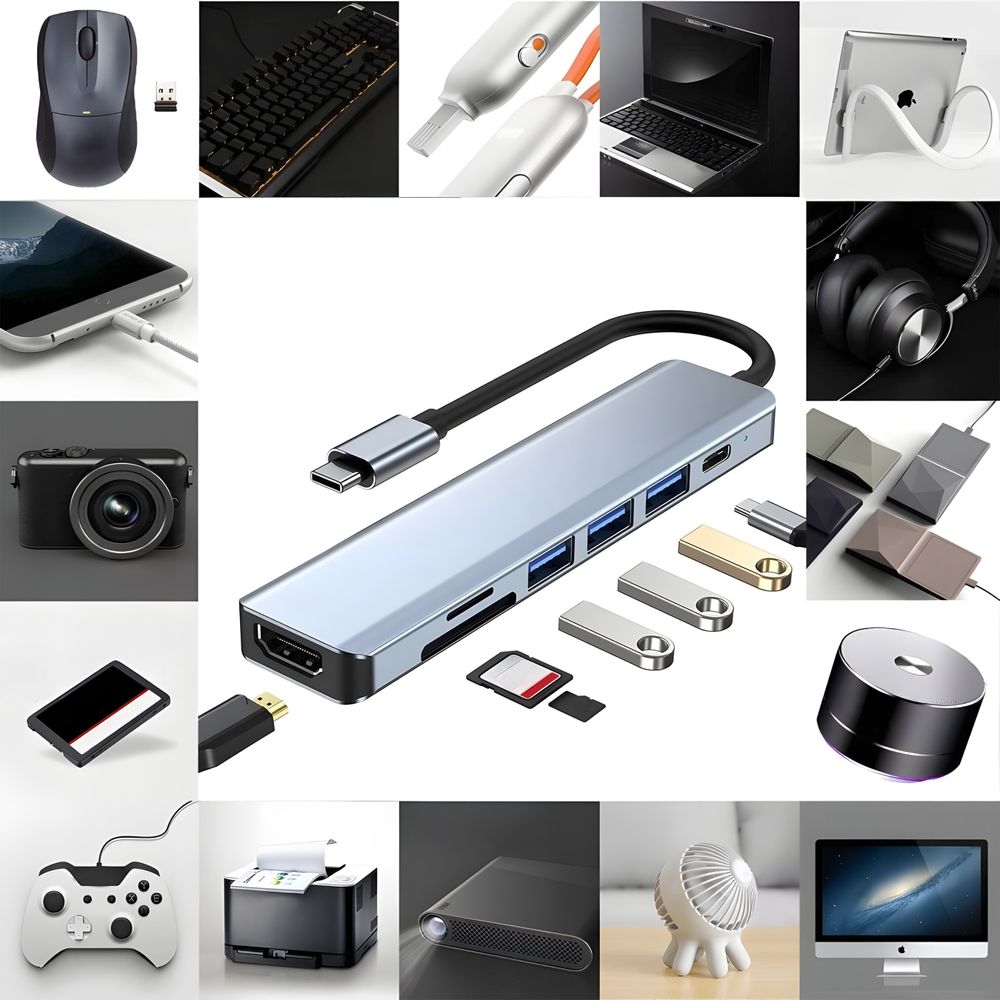 USB-C-Hub 7 in 1 Adapter USB Type C 3.0 HDMI für Mac Samsung Handy Laden Daten Laptop 100W Retoo