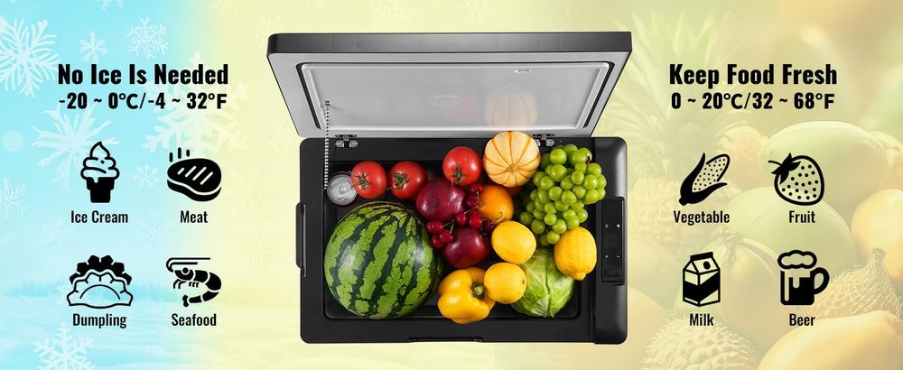 VEVOR Autokühlschrank, 12-Volt-Autokühlschrank, tragbarer 70-Liter-Einzelzonen-Gefrierschrank, einstellbarer Bereich von -4℉ bis 68℉, 12/24 V DC und 100-240 V AC-Kompressorkühler für Outdoor, Camping, Wohnmobil