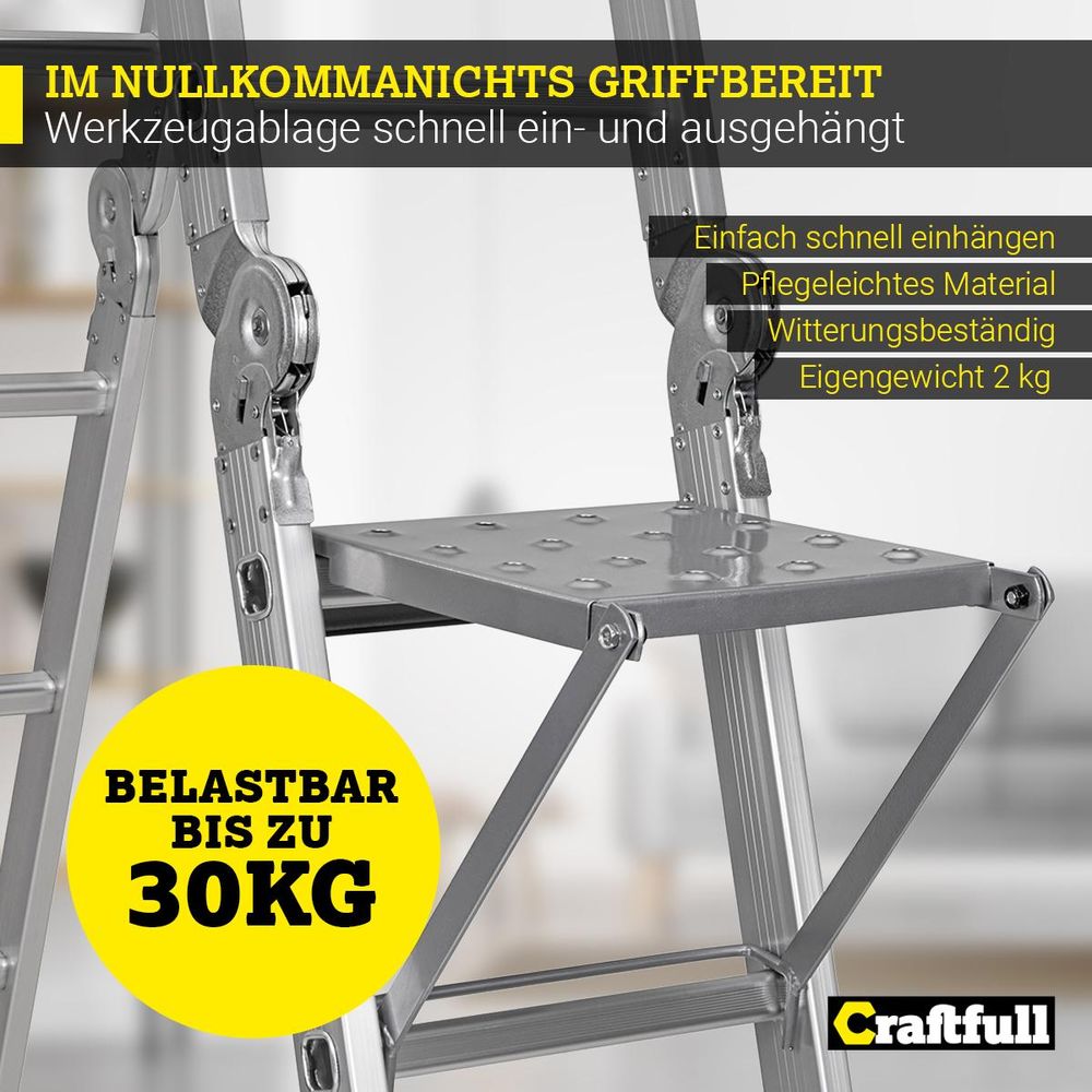 Ablagefläche für Craftfull Mehrzweckleiter CF-104A - Zum Einhängen - Werkzeugablage - Stahl - Einklappbar - Beschichteter Stahl - 27 x 30 cm