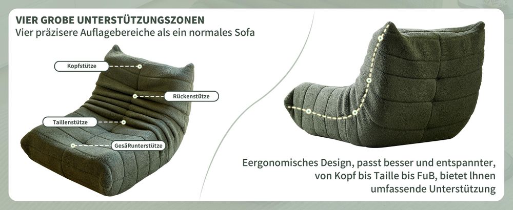 okwish Schlafsofas Relaxsessel mit Rückenlehne, Lazy Sofa, Indoor-Sitzkissen, faltbarer Meditationsstuhl, geeignet für Schlafzimmer, Wohnzimmer, Grün