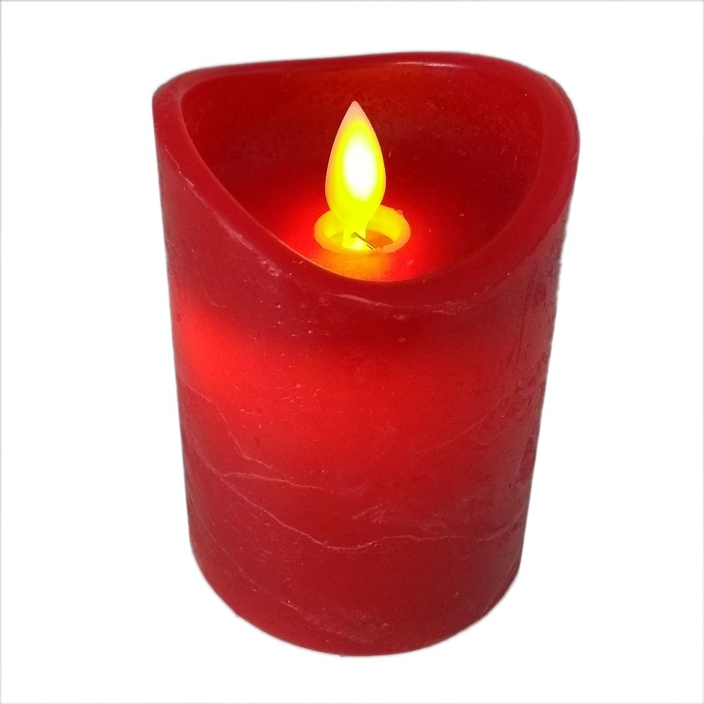 4x LED Echtwachs Kerzen Set mit Timer beweglicher Flamme Hellrot Ø7.5 x 15 cm