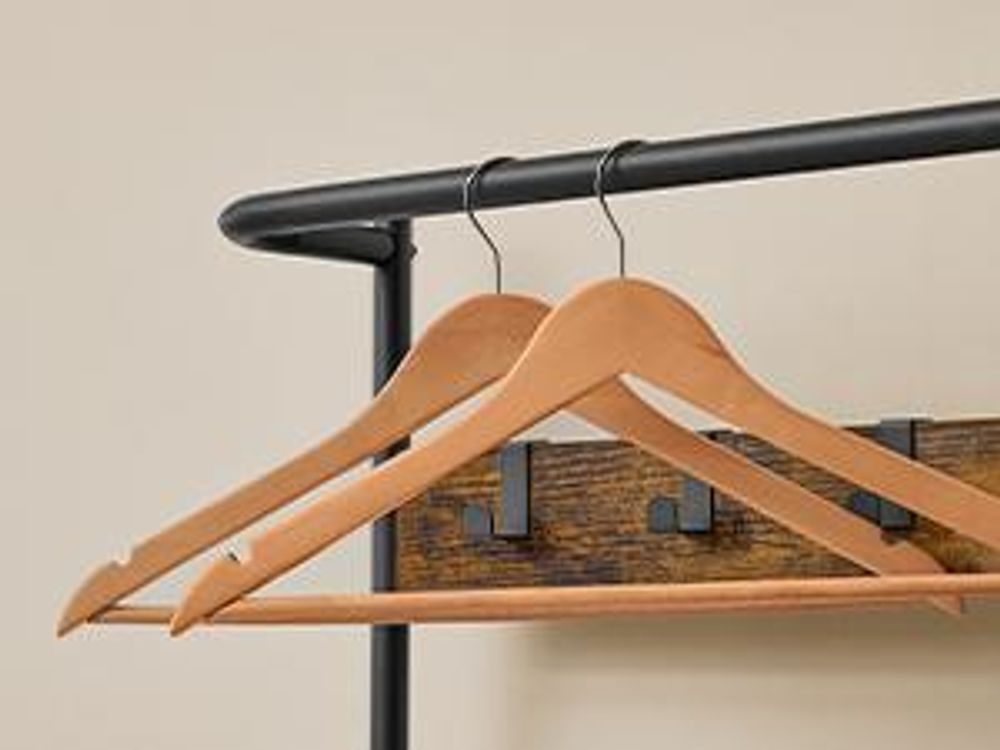 VASAGLE Garderobenständer, Garderobe mit Schuhbank, Kleiderständer, Kleiderstange, 9 abnehmbare Haken 411/421