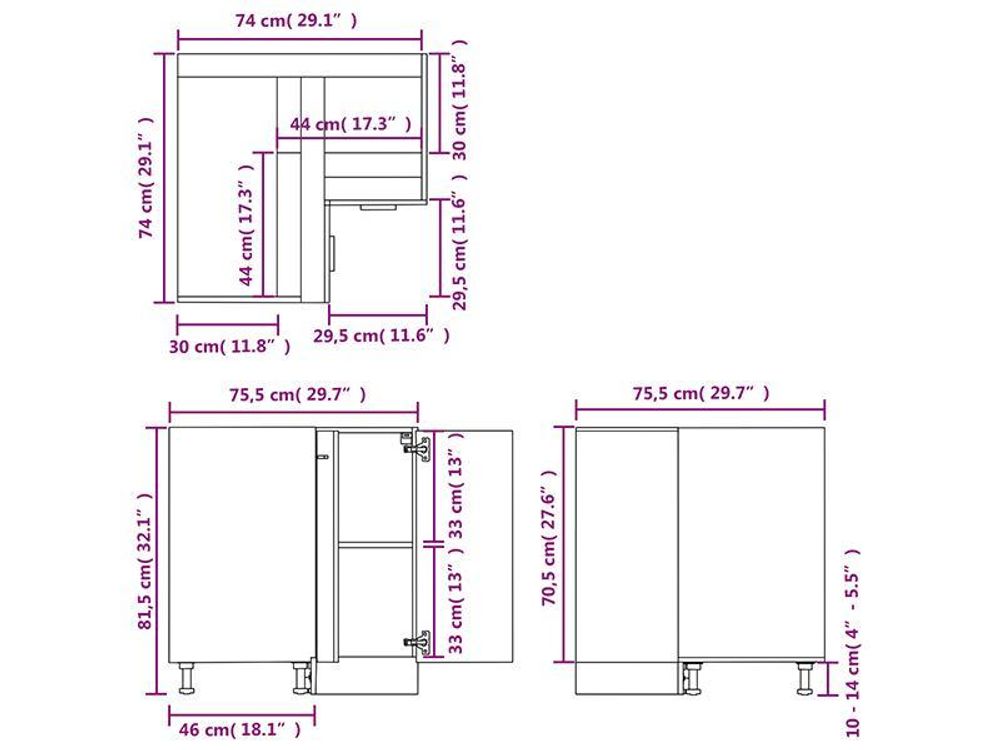 vidaXL Eckunterschrank Lyon Weiß 75,5x75,5x81,5 cm Holzwerkstoff
