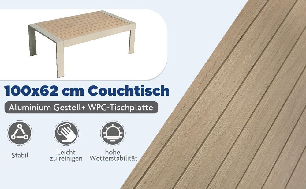 MeXo Gartenmöbelset, Loungeset Aluminium für 6-7 Personen mit Kissen & Couchtisch Indoor Outdoor Balkon Garten Terrasse (Sitzgruppe, Aluminiumrahmen)