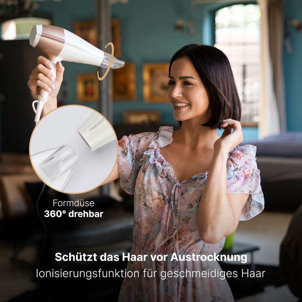 ProfiCare Föhn mit 2200 Watt max. | Ionisierungsfunktion für glänzendes Haar | 3 Temperatur-/Leistungsstufen | mit 2 Gebläsestufen | PC-HT 3010 weiß