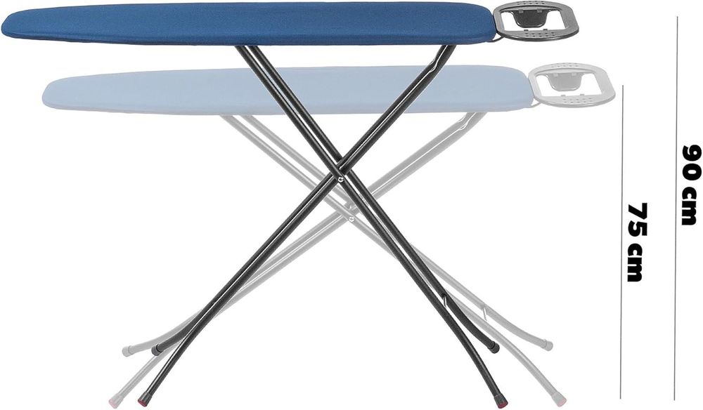 KADAX Bügelbrett, Bügeltisch mit rutschfesten Füßen, Robustes Dampfbügelbrett mit Bügeleisenablage (Dunkelblau)