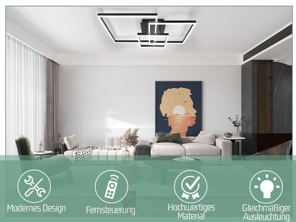 ZMH Lampa sufitowa LED Lampa sufitowa do salonu - ściemnialna czarna 61CM Lampa do salonu Nowoczesny design z pilotem Metalowe oświetlenie sufitowe
