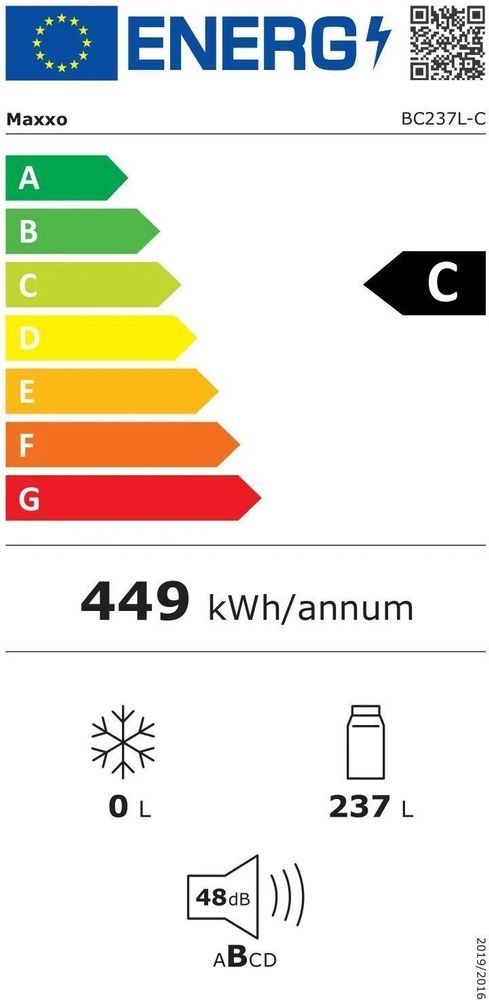 Nápojová chladící vitrína Maxxo BC237L-C objem 237 l, LED osvětlení, zámek, energetická třída C, safety lock, černá