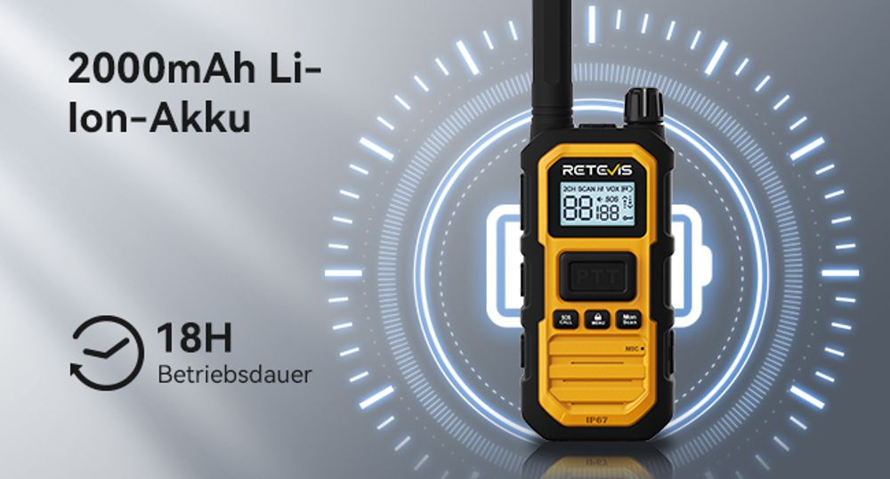 Retevis RB648 Plus Funkgeräte, Wasserdlich IP67, Walkie Talkies, Großer Reichweite, Robustes, Langlebiges, Gruppenruf, 2000mAh, Typ C, für Baustellen