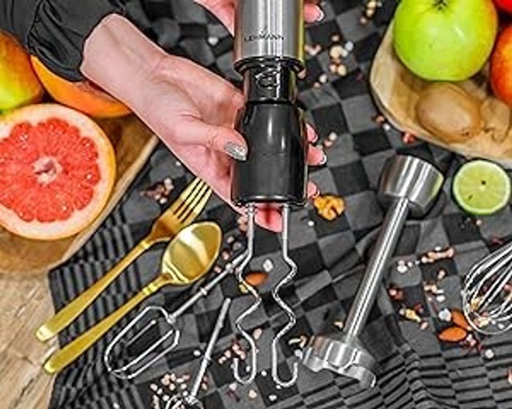 Stabmixer TURBO 1200W LEHMANN Edelstahl Mixer Mixstab Pürierstab Quirl, Rührhaken SET 9in1