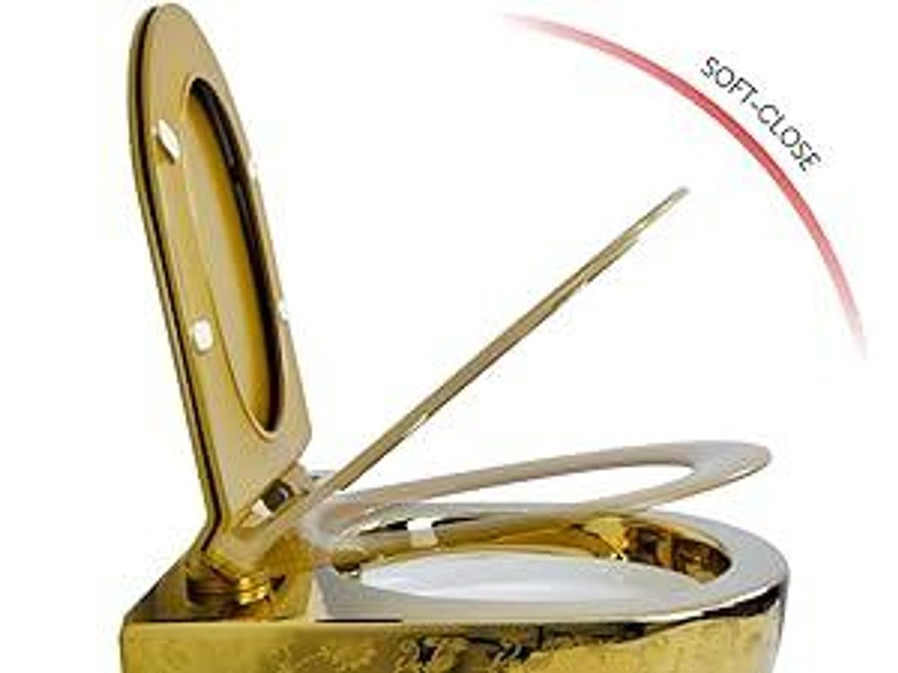 LAVITA Wand-WC Sofi Slim Golden Eye | HŠnge Toilette | Toilettendeckel mit Absenkautomatik & Metallscharniere | Toiletten SpŸlrandlos HŠngend | Toilettenbecken | 365x490x395 cm | Gold