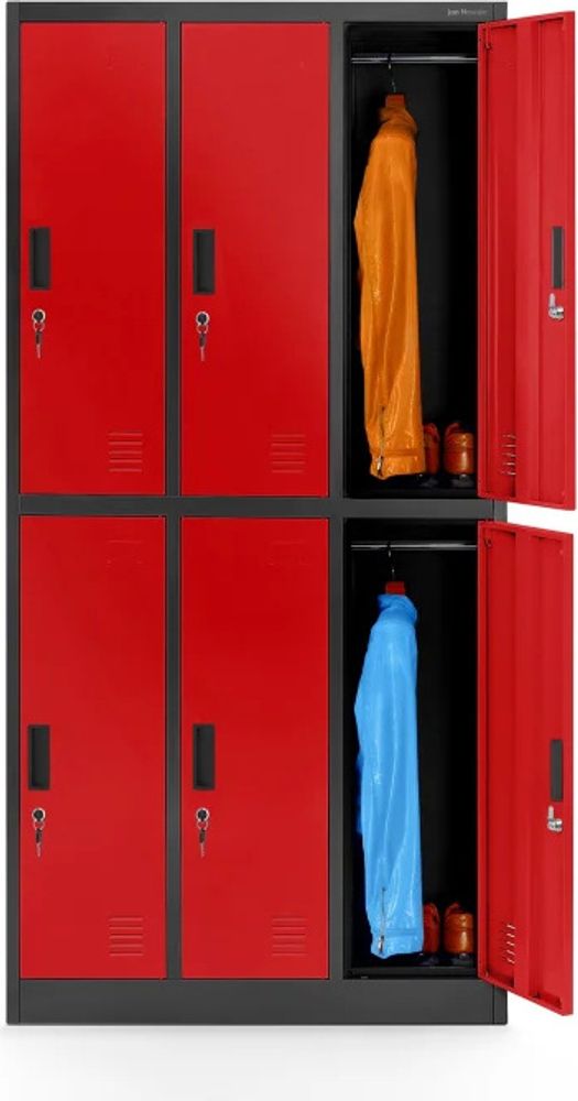 Schließfachschrank 3B2A Wertfachschrank Metallspind Umkleideschrank 6 Fächer Stahlblech Pulverbeschichtet 185 cm x 90 cm x 45 cm (H x B x T), Farbe: Anthrazit-Rot