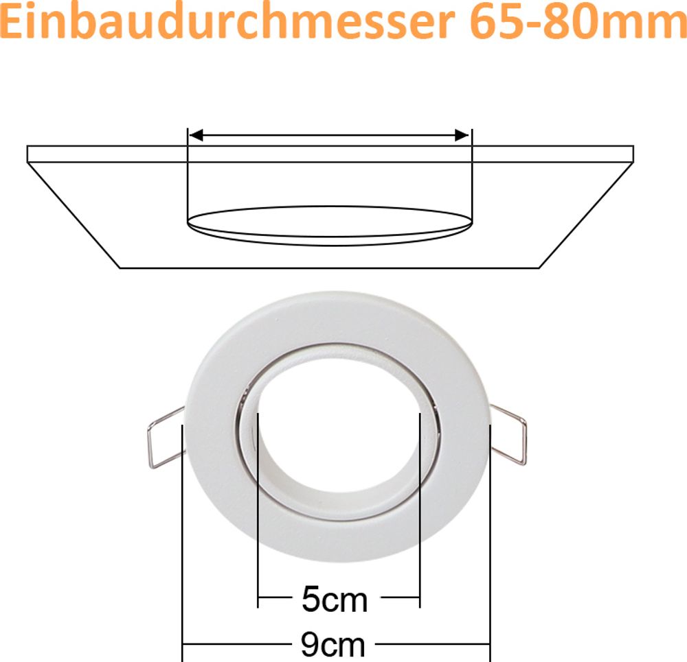 ZMH 6ER Set Einbaurahmen Weiß GU10 Einbaustrahler Rahmen mit Sockel Lochdurchmesser 50mm Einbauspots Schwenkbar 30°Spot für LED Leuchtmittel Halogen