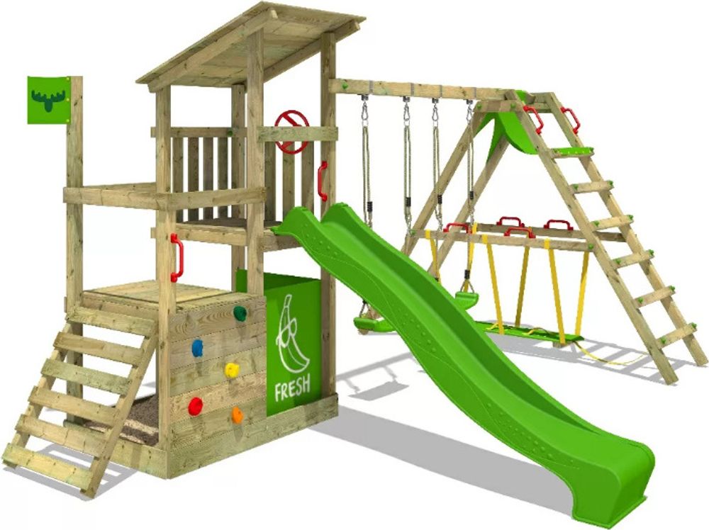 Spielturm Fatmoose FruityForest Fun XXL mit Surfanbau und Rutsche in Hellgrün